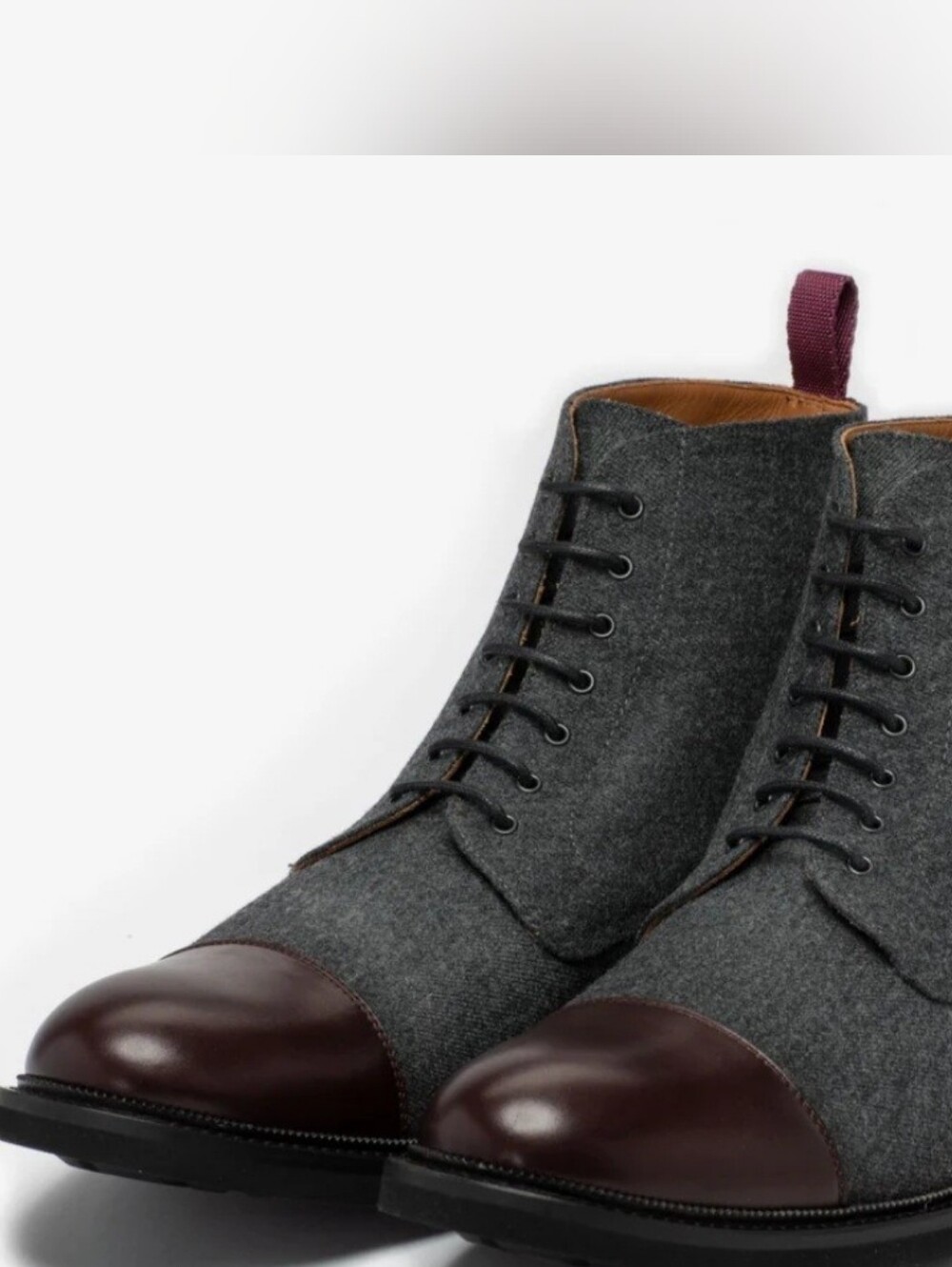 Taft - The Jack Boot in Grey/Oxblood Natural Wool Size 9